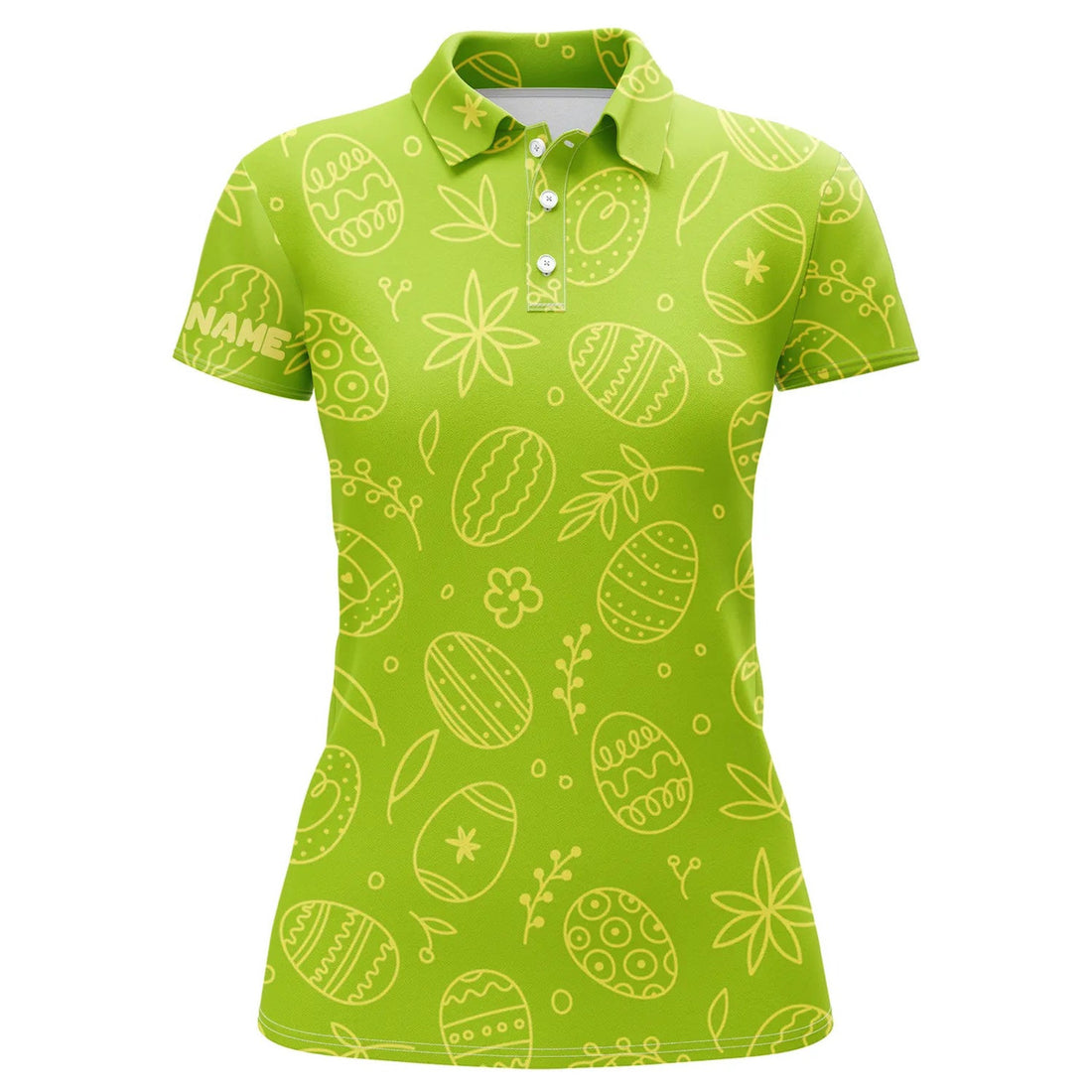 Custom Lime Green Easter Eggs Pattern Golf Shirt Custom Name Womens Golf Polo Shirt, Personalized Golf Gifts