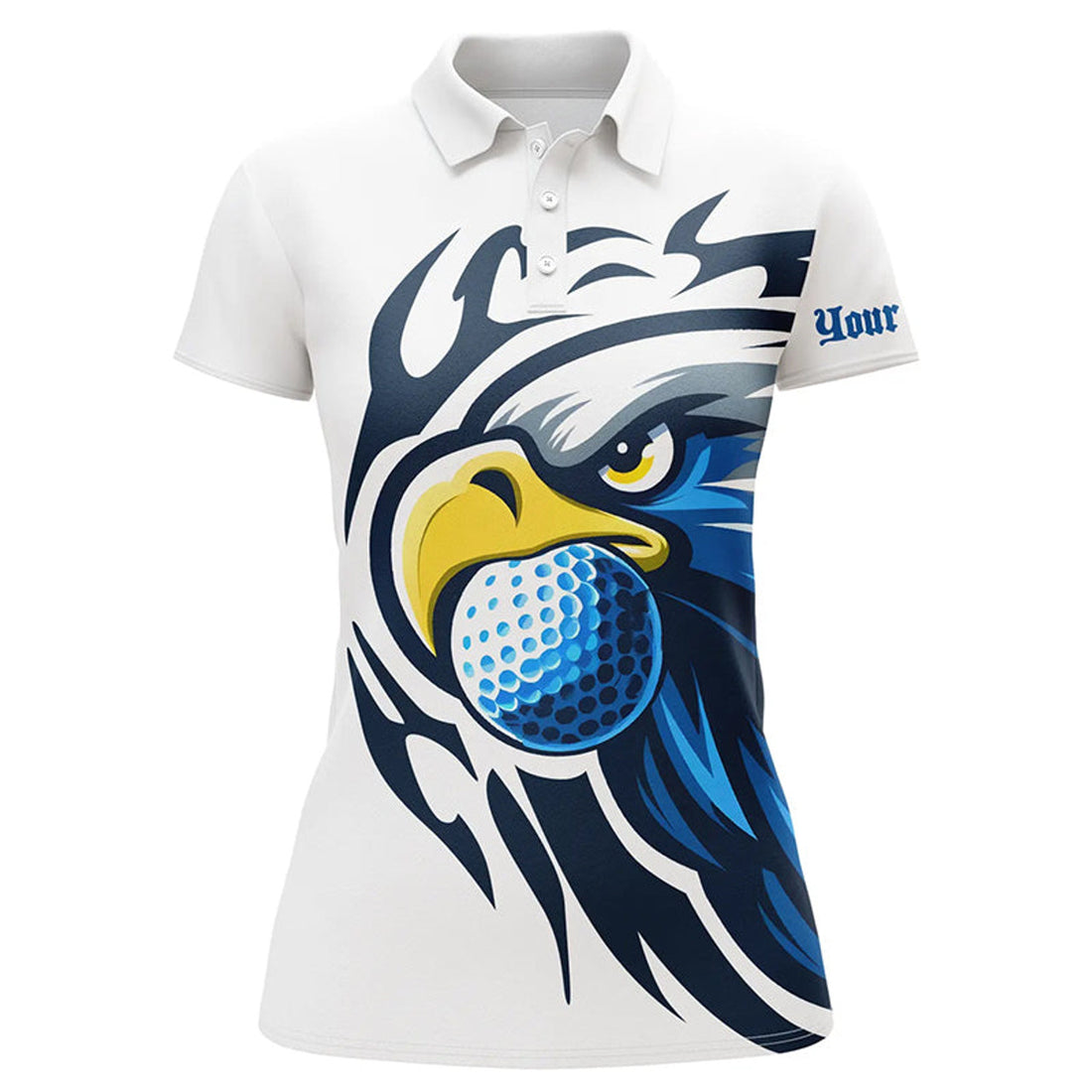 Custom Womens Golf Polo Shirts Custom Blue Eagle Golf Ball White Golf Tops, Team Golf Attire Ladies