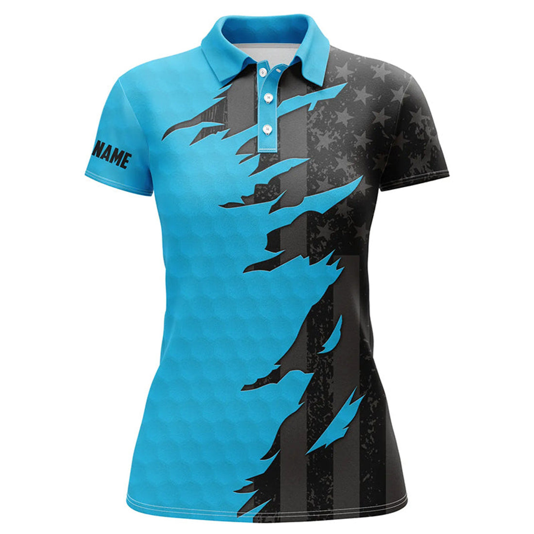 Custom Personalized Womens Golf Polos Shirt Custom Blue Golf Shirts Black American Flag Ladies Golf Apparel