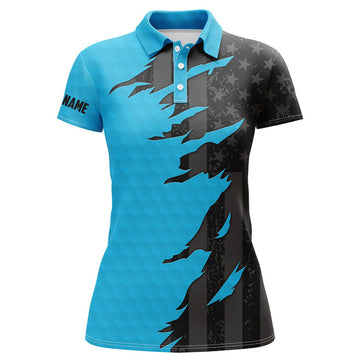 Custom Personalized Womens Golf Polos Shirt Custom Blue Golf Shirts Black American Flag Ladies Golf Apparel