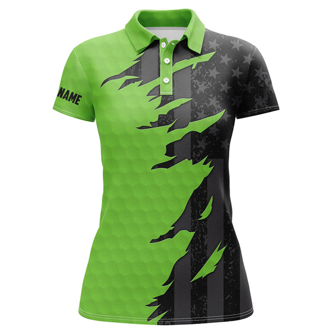 Custom Personalized Womens Golf Polos Shirt Custom Green Golf Shirts Black American Flag Ladies Golf Apparel