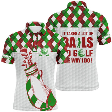 FUNSTUFFPRINT Mens golf polo shirt It takes a lot of balls to golf custom Christmas argyle pattern Polo Shirt Size S-5XL