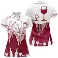 Custom White And Red Womens Golf Shirt Golf & Wine Custom Name Womens Golf Polo Shirts