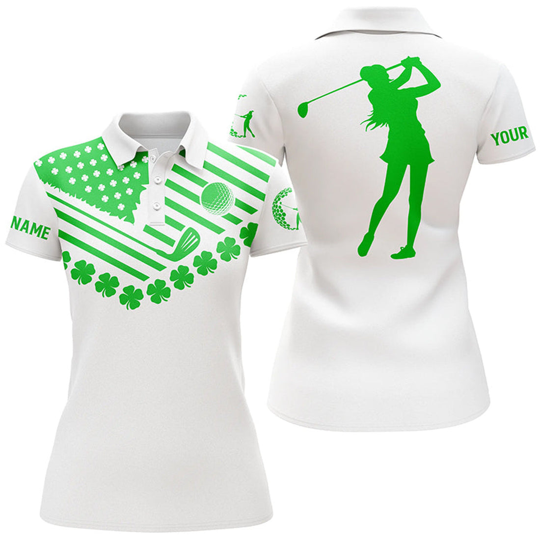 Custom Womens golf polos shirts custom American flag green shamrock st patrick's day patriotic women golf top