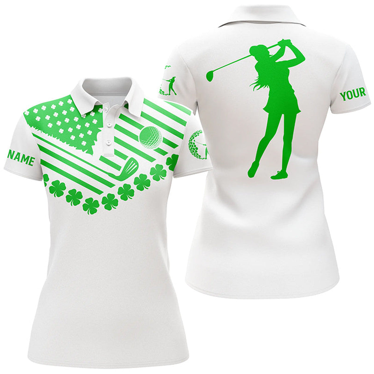 Custom Womens golf polos shirts custom American flag green shamrock st patrick's day patriotic women golf top