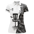Custom Women Disc Golf Polo Shirt Black Camo Disc Golf Hole Custom Name Disc Golf Team Shirt, Disc Golf Gifts