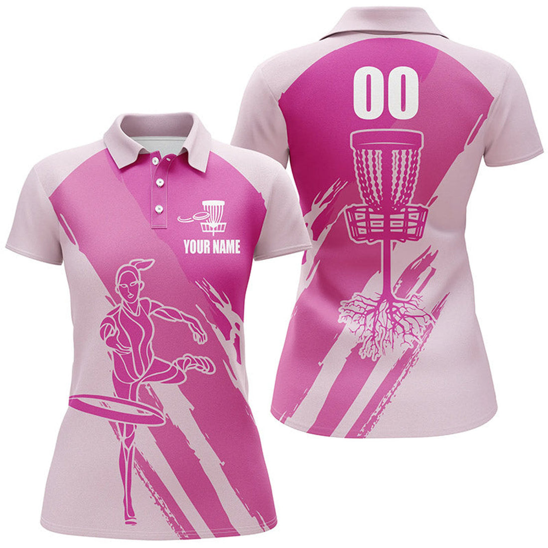Custom Women Disc Golf Polo Shirts Custom Name And Number Disc Golfer Basket, Ladies Disc Golf Shirts | Pink