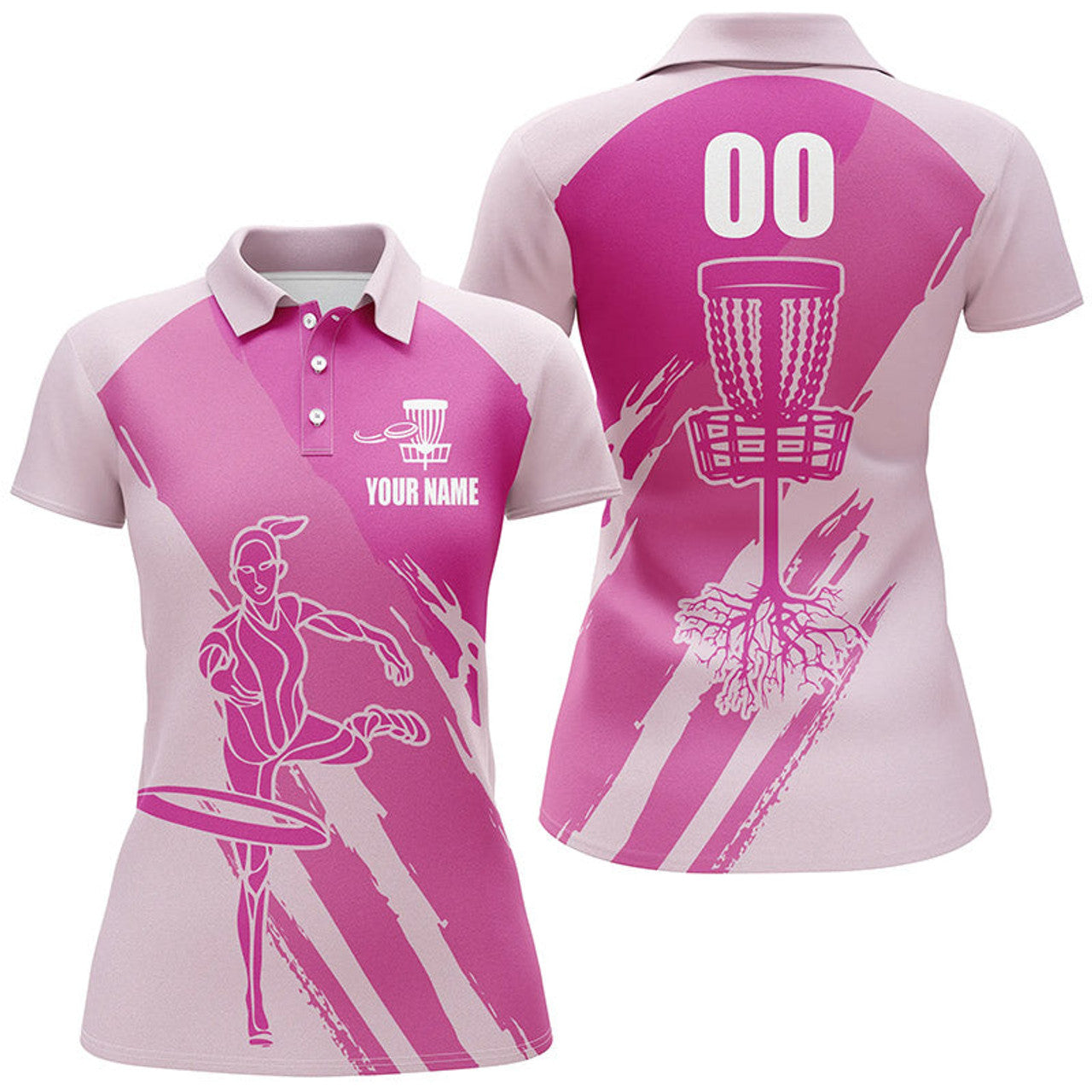Custom Women Disc Golf Polo Shirts Custom Name And Number Disc Golfer Basket, Ladies Disc Golf Shirts | Pink