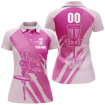 Custom Women Disc Golf Polo Shirts Custom Name And Number Disc Golfer Basket, Ladies Disc Golf Shirts | Pink
