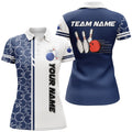 Custom Women Bowling Polo Shirts Custom White And Blue Camo Vintage Bowling Shirts, Women Bowling Jerseys