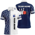Custom Mens Polo Bowling Shirts Custom White And Blue Camo Vintage Bowling Shirts, Men Bowling Jerseys