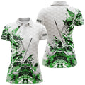 Custom Green Camo Pattern Custom White Womens Golf Polo Shirts, Team Ladies Golf Tops