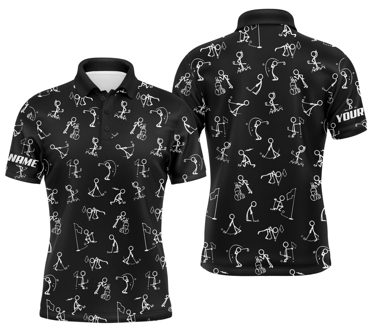 Custom Men golf polo upf shirts custom name funny golf pattern, black polo shirt