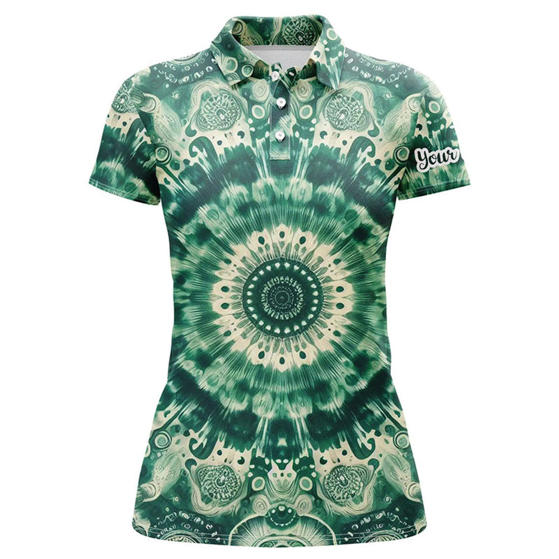 Custom Womens Golf Polos Shirts Custom Womens Golf Tops Green Tie Dye Pattern, Ladies Golf Polo
