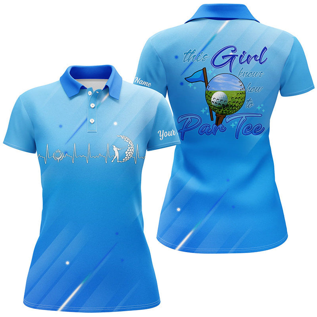 Custom Blue Gradient Womens Golf Polo Shirt Custom Name This Girl Knows How To Par Tee, Golf Gifts For Girl
