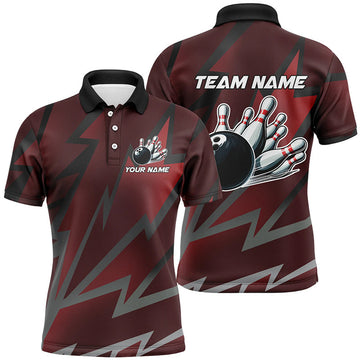 FUNSTUFFPRINT Red Lightning Thunder Storm Team bowling shirts for Men custom Polo Shirt Size S-5XL