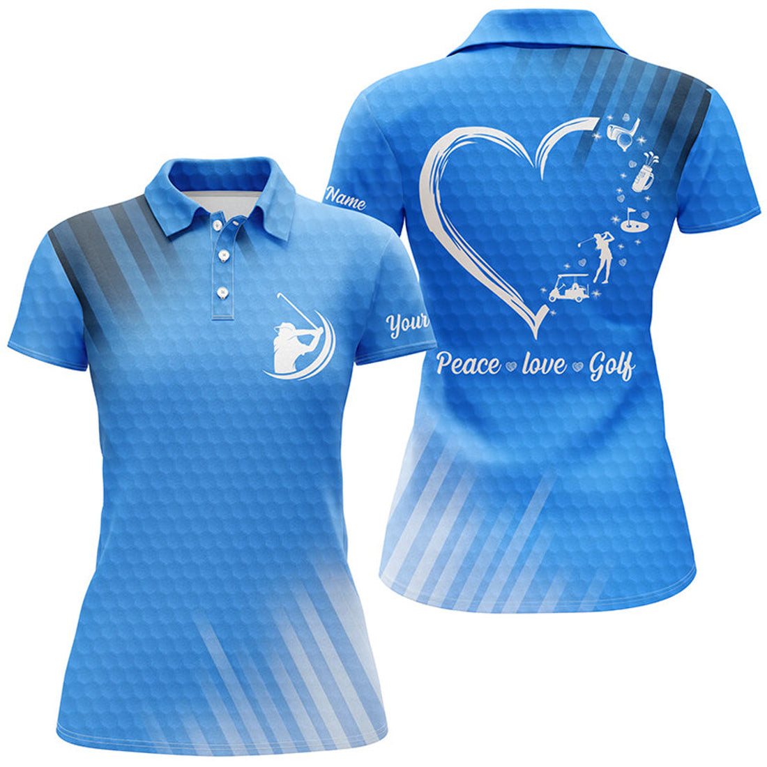 Custom Name Multi-Color Women Golf Polo Shirts Peace Love Golf, Personalized Best Womens Golf Shirts