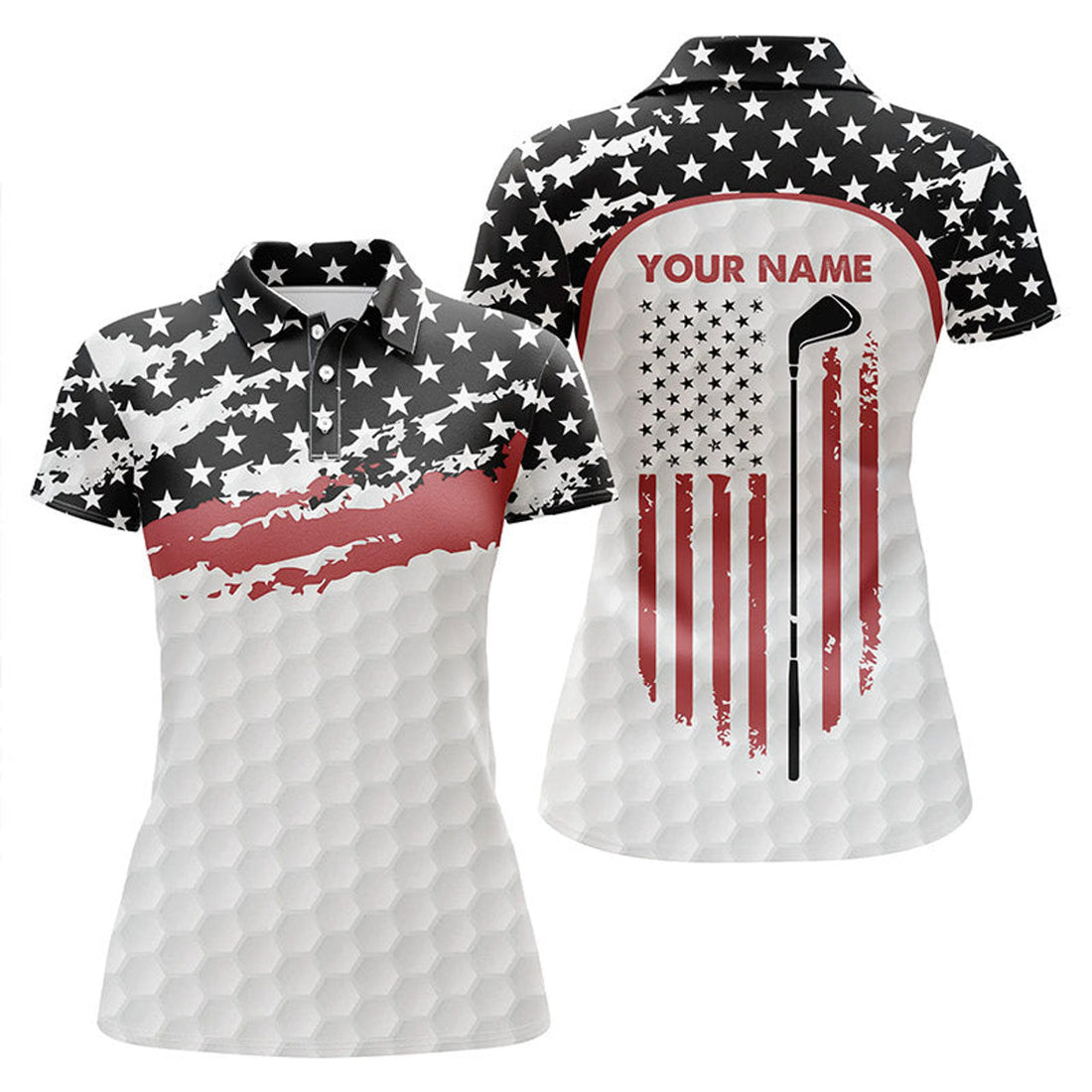 Custom Womens Golf Polo Shirts Custom Golf Club American Flag Patriotic White Golf Shirts For Women