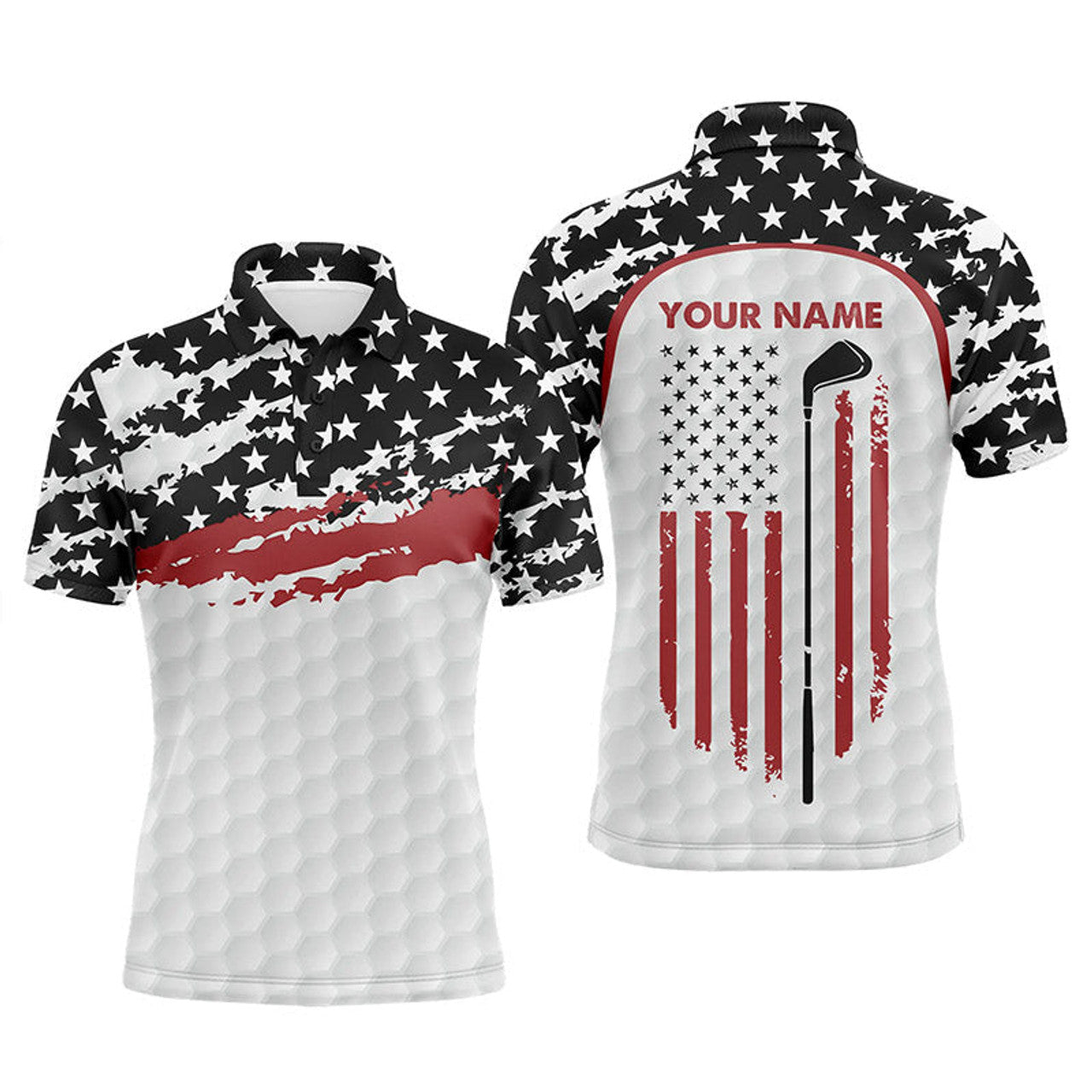 FUNSTUFFPRINT Mens golf polo shirt custom golf club American flag patriotic white golf Polo Shirt Size S-5XL