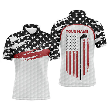 FUNSTUFFPRINT Mens golf polo shirt custom golf club American flag patriotic white golf Polo Shirt Size S-5XL