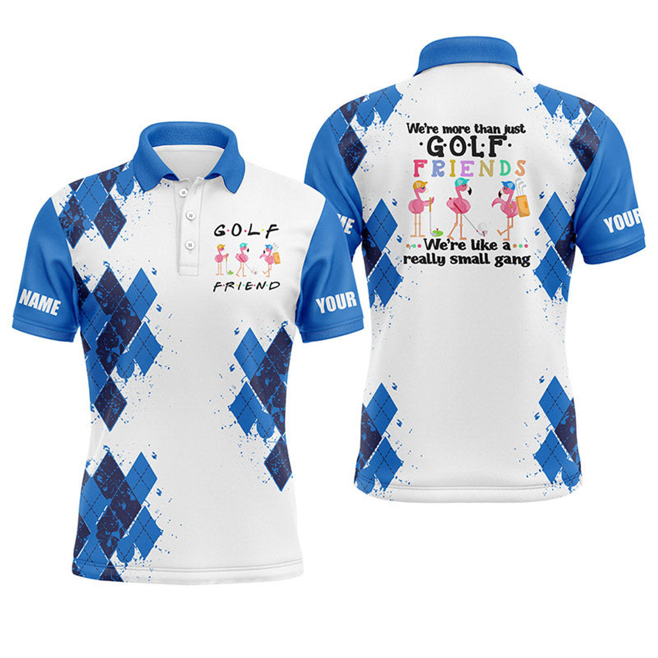 FUNSTUFFPRINT Men golf polo shirts we're more than just golf friends flamingo custom name Polo Shirt Size S-5XL