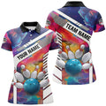 Custom Colorful bowling Polo for Women Custom bowling ball and pins Team Bowling jerseys