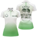 Custom White And Green Womens Golf Polo Shirt Custom Easily Distracted By Balls Funny Golf Tops For Ladies