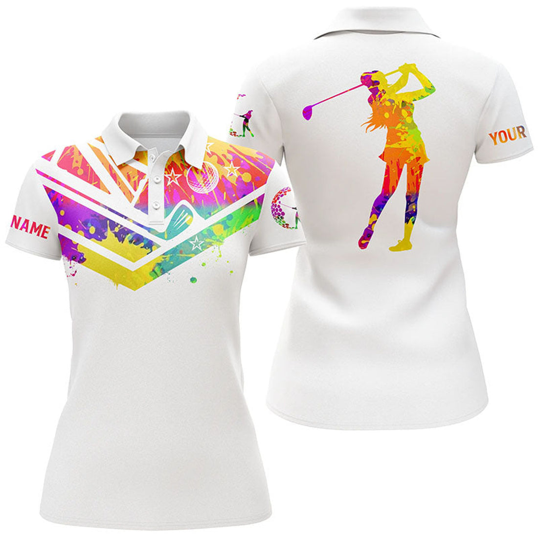 Custom Womens Golf Polo Shirts Watercolor New Zealand Flag Custom Name White Golf Shirt