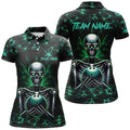 Custom Green Skull Lightning Bowling Polo Shirts For Women Custom Team Bowling Jerseys, Gift For Bowlers