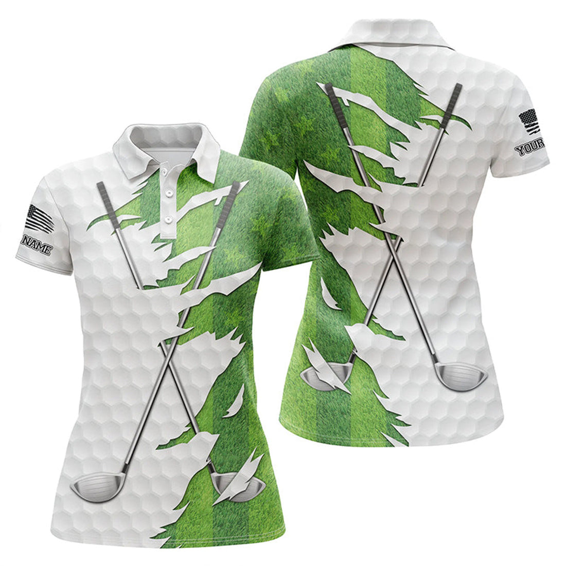 Custom Green Golf Grass Womens Golf Polo Shirt Custom Golf Clubs Performance Shirts Ladies Golf Tops
