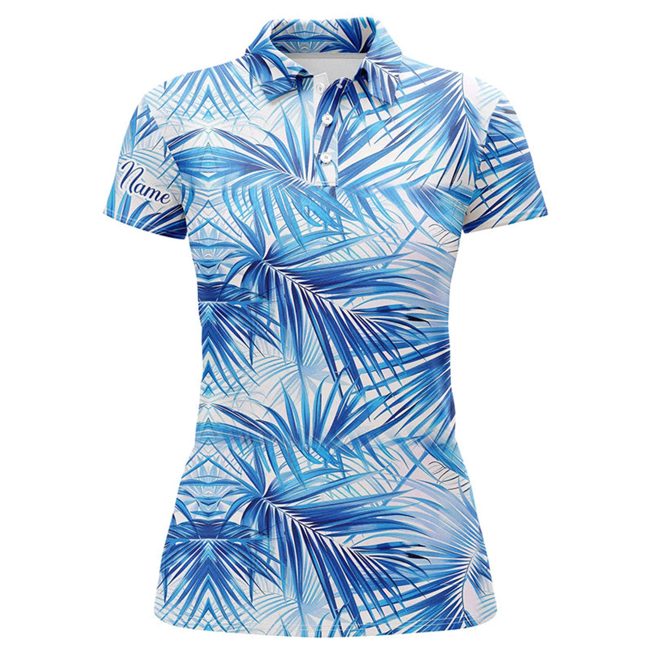Custom Women Golf Polo Shirts Custom Blue Tropical Pattern Golf Tops For Ladies, Golfing Gifts For Team