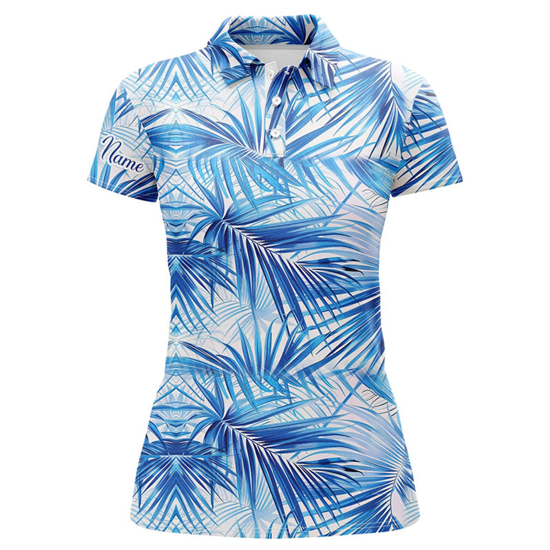 Custom Women Golf Polo Shirts Custom Blue Tropical Pattern Golf Tops For Ladies, Golfing Gifts For Team