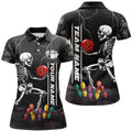 Custom Funny Skull Bowling Women Polo, Custom lightning storm Bowling Team Jerseys