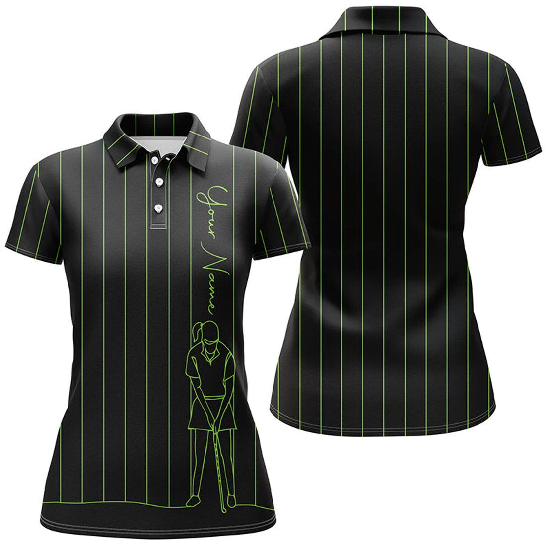 Custom Personalized Golf Polo Shirt For Women Custom Green Stripes Black Golf Tops Womens, Golf Gift For Girl