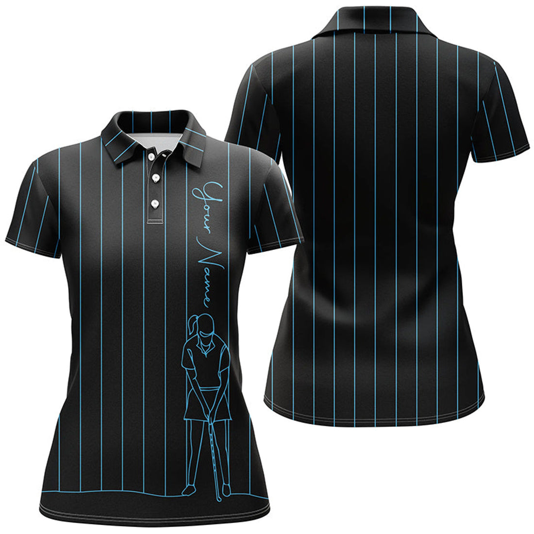 Custom Personalized Golf Polo Shirt For Women Custom Blue Stripes Black Golf Tops Womens, Golf Gift For Girl