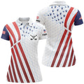 Custom American Flag Womens Golf Polo Shirts Custom Red, White And Blue Patriotic Golf Top, Ladies Golf Shirt