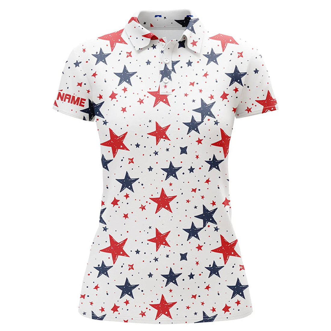 Custom Women Golf Polo Shirts Custom Red, White And Blue Stars Pattern Patriotic Women Golf Clothes