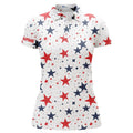 Custom Women Golf Polo Shirts Custom Red, White And Blue Stars Pattern Patriotic Women Golf Clothes
