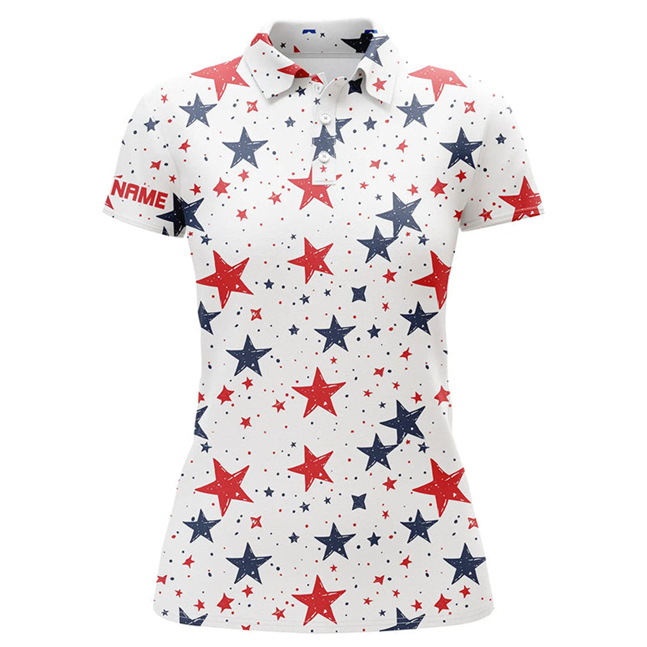 Custom Women Golf Polo Shirts Custom Red, White And Blue Stars Pattern Patriotic Women Golf Clothes