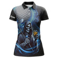Custom Funny Blue Fire Reaper Golf Skull Custom Women Golf Polo Shirts, Personalized Funny Golf Gifts