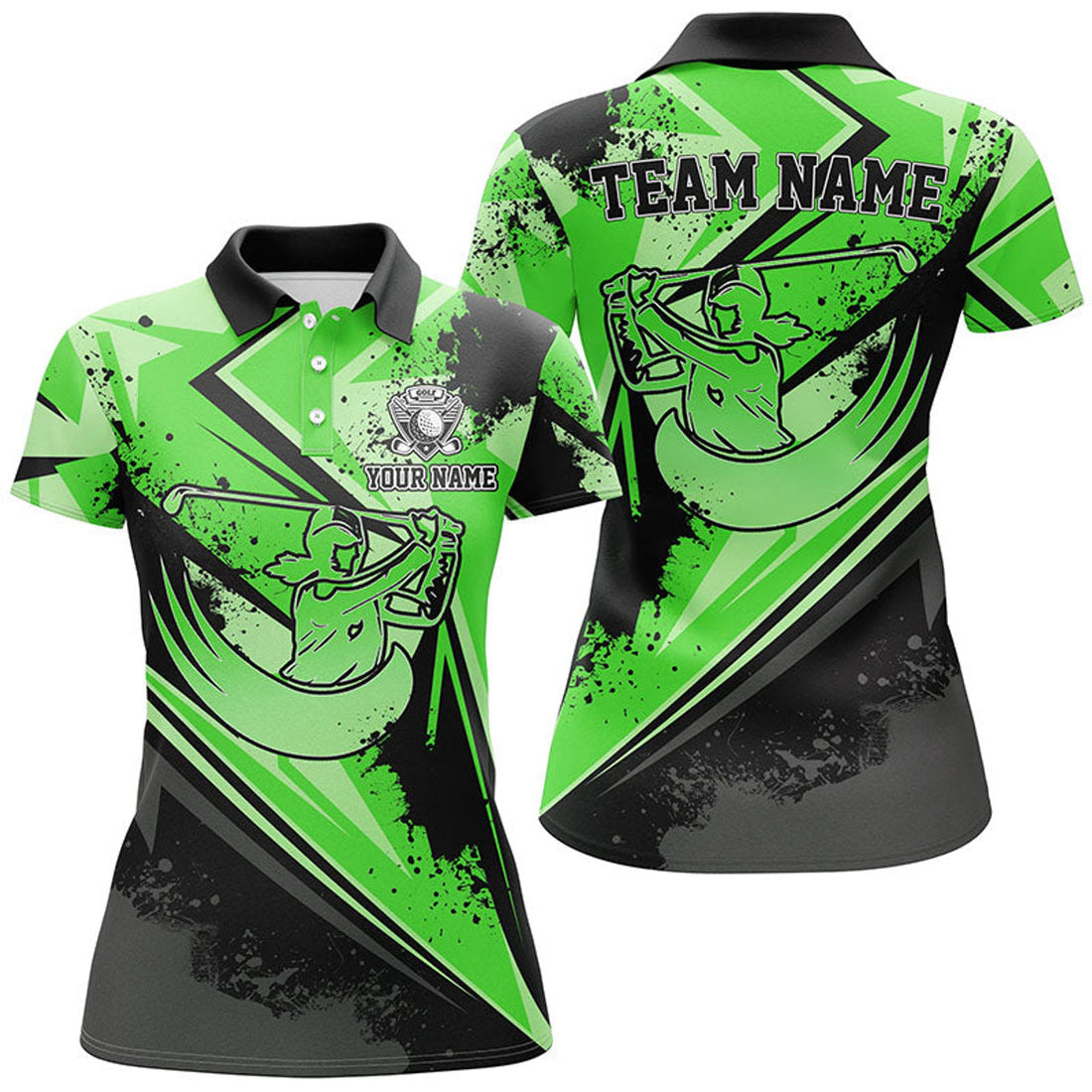 Custom Womens Golf Polo Shirt Custom Green Camo Black Female Golf Attire For Women, Ladies Golf Tops