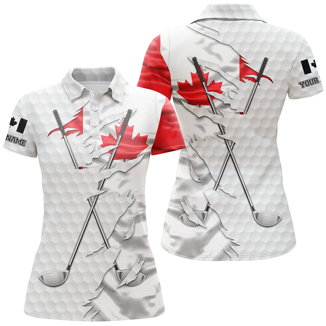 Custom Women Golf Polo Shirt Custom White Golf Ball Skin Canadian Flag Patriot Golf Clubs Ladies Golf Apparel
