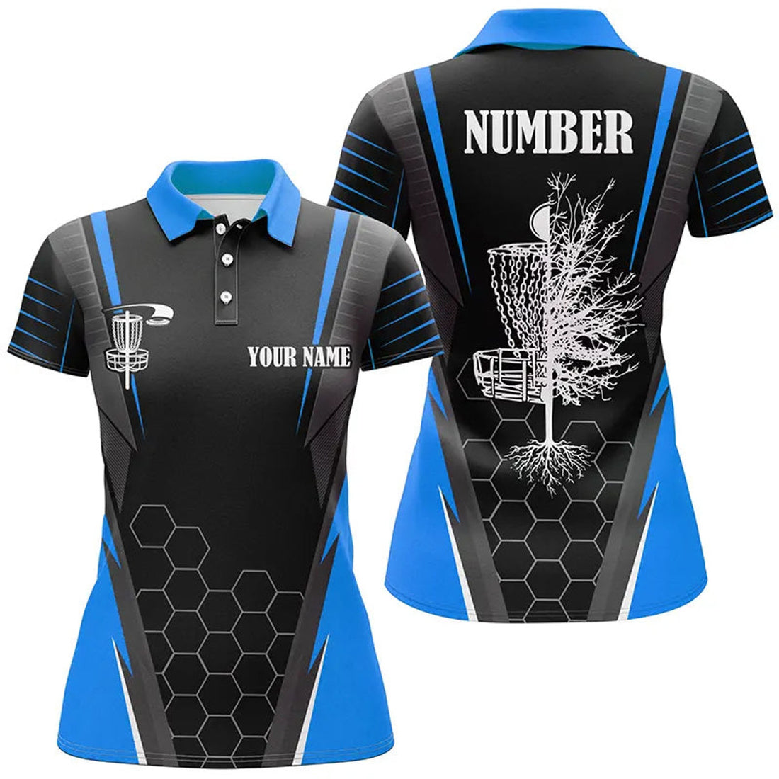 Custom Womens Disc Golf Polo Shirt Custom Name Frisbee Golf Shirt, Disc Basket Golf Gifts For Ladies | Blue