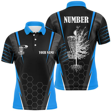Custom Mens disc golf polo shirt custom frisbee golf shirt, disc basket golf gifts for mens | Blue