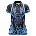 Custom Women Disc Golf Polo Shirts Blue Flame Disc Golf Basket Custom Disc Golf Jerseys