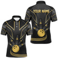 Personalized Men Bowling Polo Black And Gold Men Bowlers Custom Team Bowling Jersey
