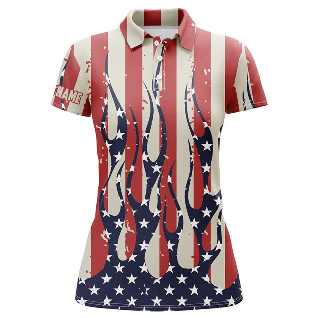 Custom Womens Golf Polo Shirt Custom American Flag Fire Female Golf Attire For Women, Ladies Golf Tops