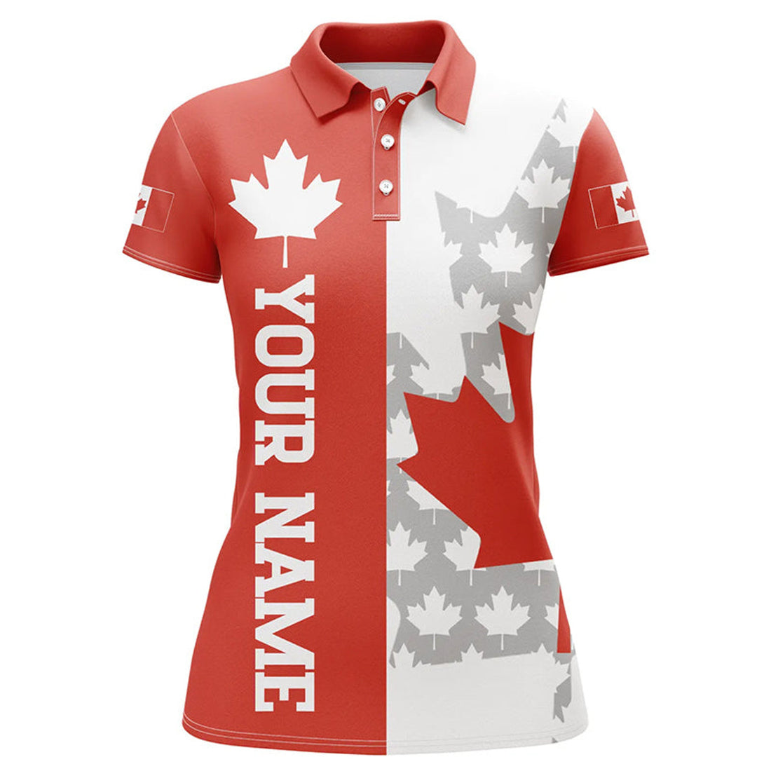 Custom Women Golf Polo Shirts Canadian Flag Custom Patriotic Red Maple Leaf White Golf Wears For Ladies