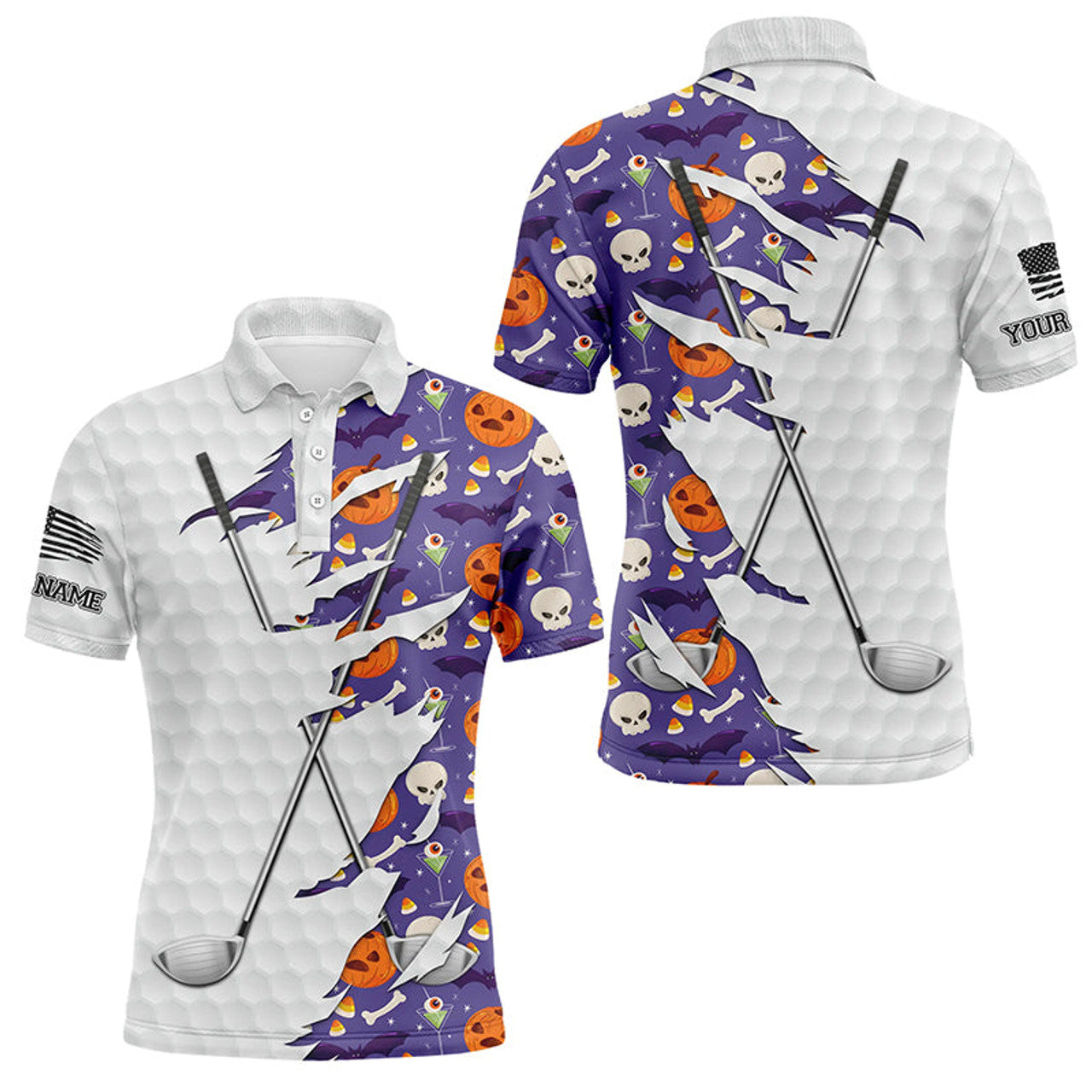 Custom Purple Halloween golf pattern white golf ball skin Men golf polo shirts custom golf clubs outfit men