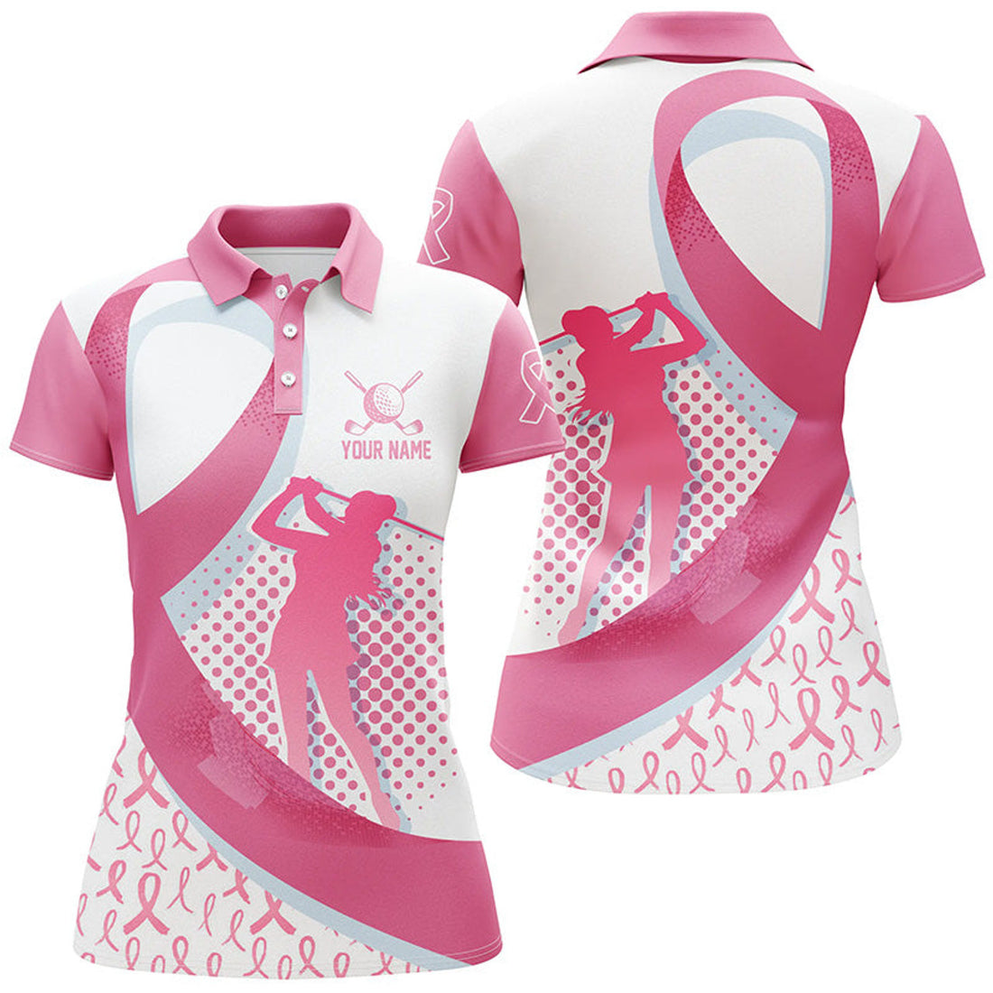Custom Breast Cancer Awareness Golf Shirts Custom Team Women Golf Polo Shirt, Pink Ribbon Golf Shirts
